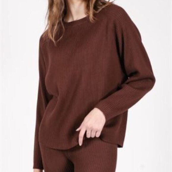 Brunette The Label,Women's The Ribbed Crew Neck Sweater-French Press. Size: XS/S - Picture 10 of 11